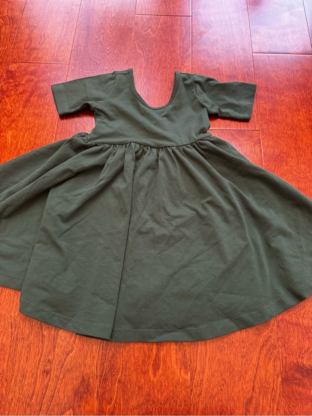 Girls Olive Green Twirl Dress with Short Sleeves